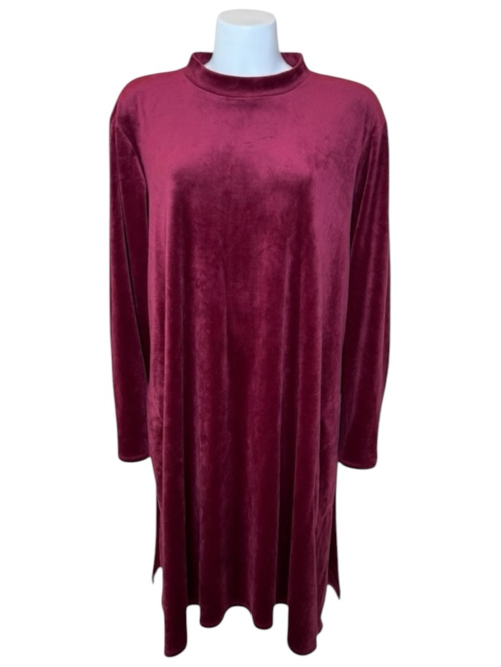 J Jill Velour Shift Dress 4X Mock Neck Pockets Bordeaux Wine Burgundy